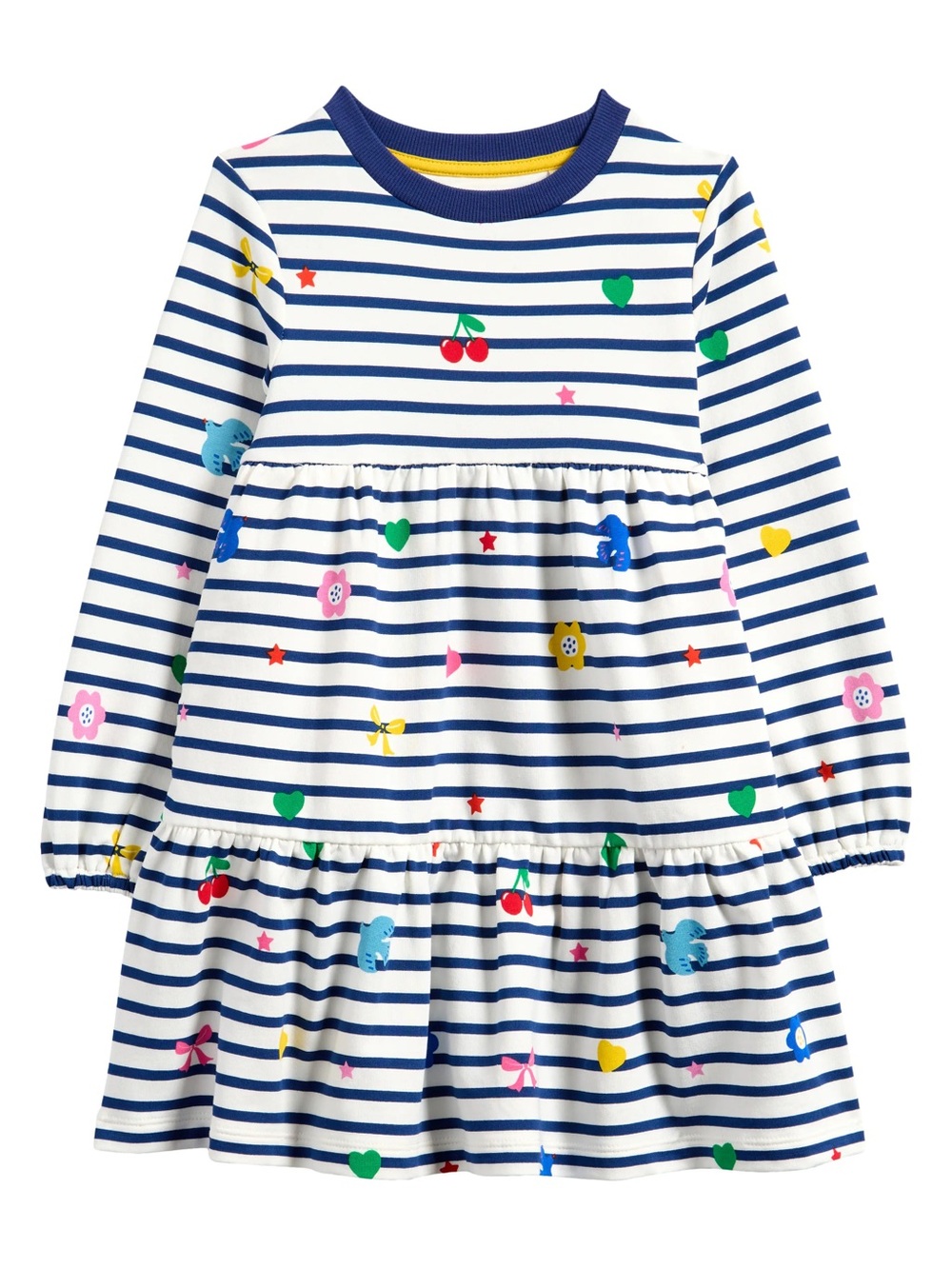 Mini Boden Kids' Stripe Long Sleeve Tiered Sweatshirt Dress Size 3-4
